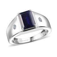 Premium Catalina Iolite, Luxuriant Lab Grown Diamond (G-H, SI) Men's Ring in Rhodium Over Sterling Silver (Size 10.0) 2.00 ctw