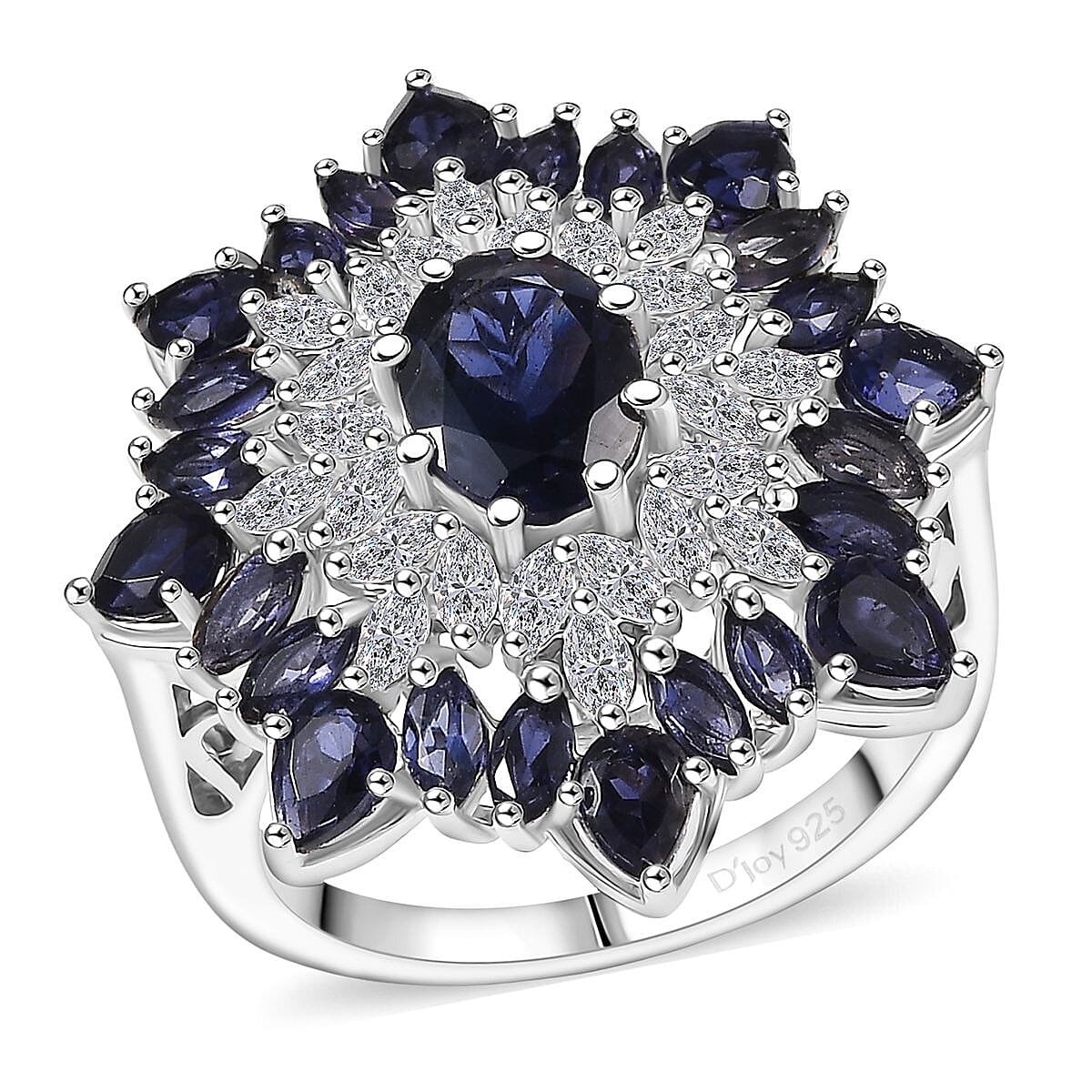 D'Joy Premium Catalina Iolite, Moissanite Ring in Rhodium Over Sterling Silver (Size 10.0) 3.85 ctw