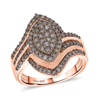 D'Joy Natural Champagne Diamond Ring in 18K Vermeil RG Over Sterling Silver (Size 10.0) 1.00 ctw