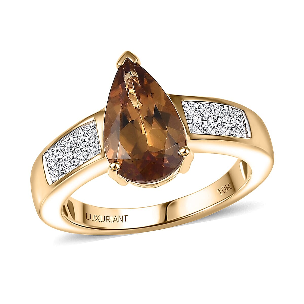 10K Yellow Gold AAA Golden Turkizite, Luxuriant Lab Grown Diamond (E-F, VS) (0.40 cts) Ring (Size 10.0) 3.25 ctw