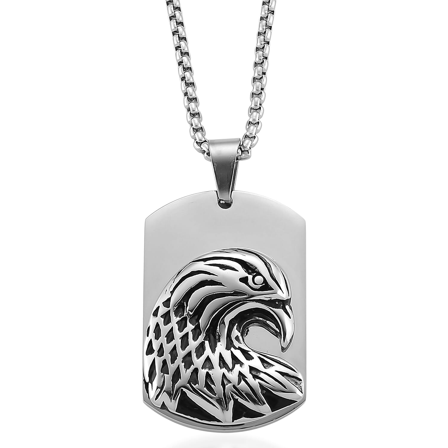 Eagle Pendant Necklace in Black Oxidized and Stainless Steel (20-22 Inches)