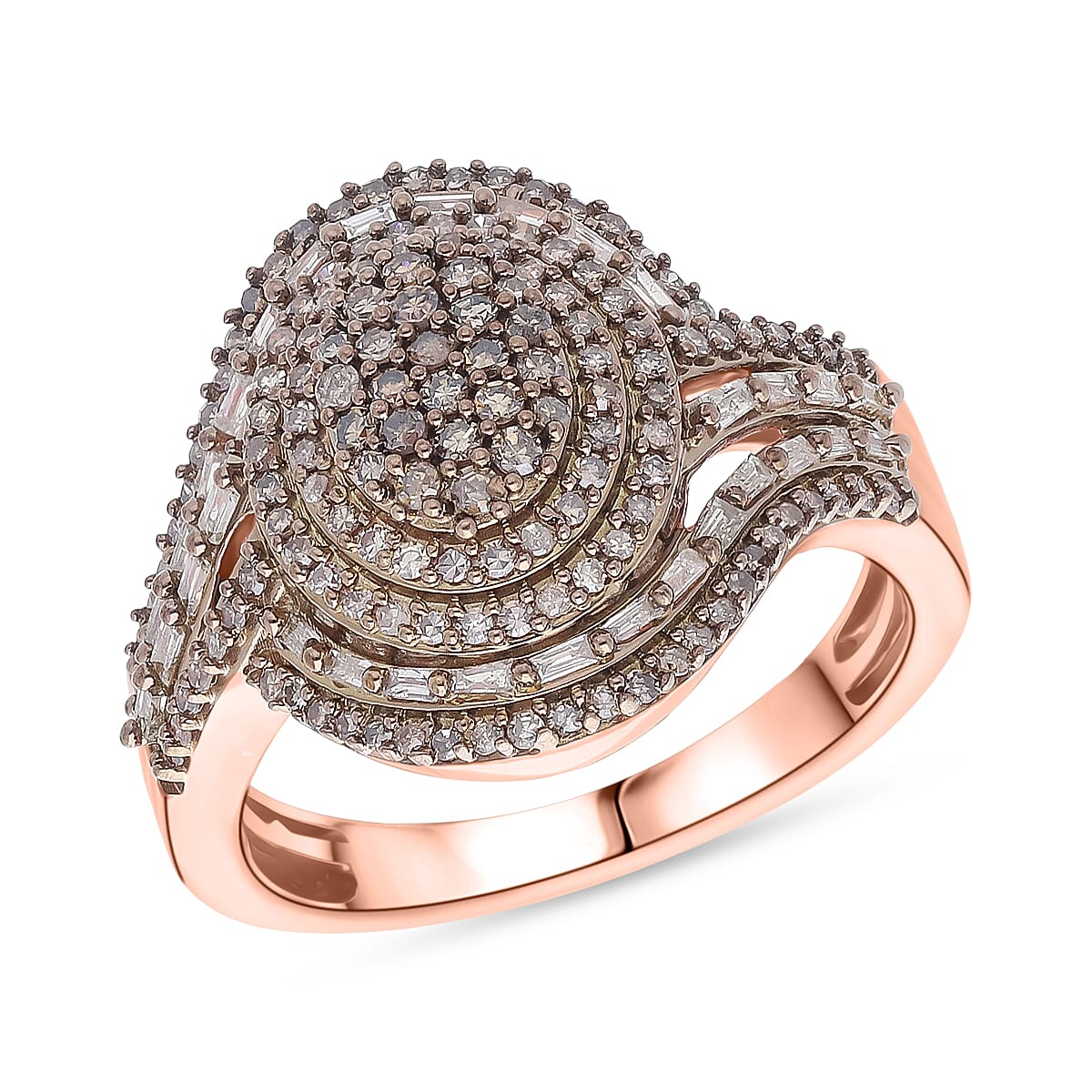 Doorbuster D'Joy Natural Champagne Diamond Ring in 18K Vermeil RG Over Sterling Silver (Size 10.0) 1.00 ctw