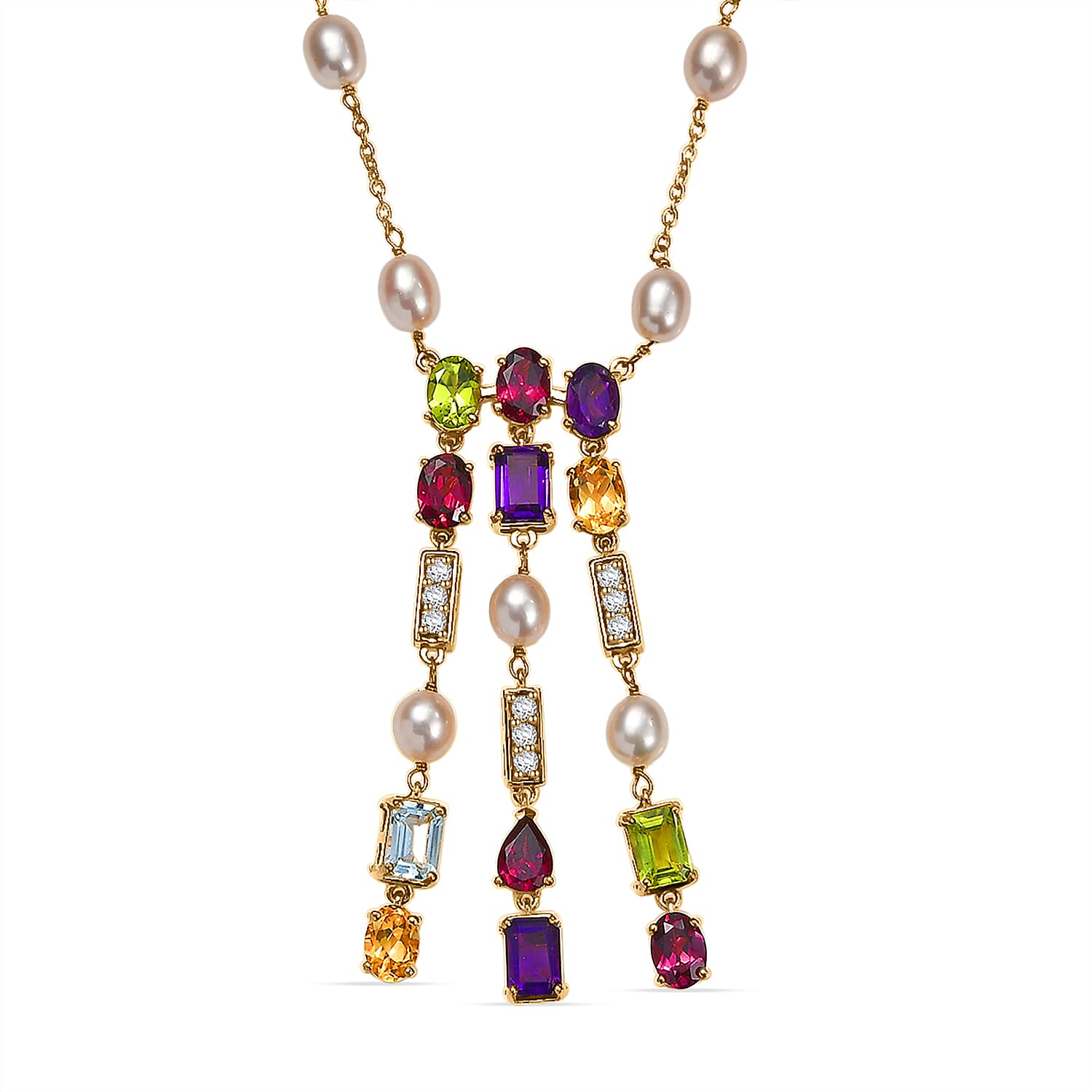 GP Royal Art Deco Collection Multi Gemstone Necklace in 18K Vermeil YG Over Sterling Silver 11.70 ctw (18-20 Inches)