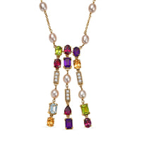 GP Royal Art Deco Collection Multi Gemstone Necklace in 18K Vermeil YG Over Sterling Silver 11.70 ctw (18-20 Inches)