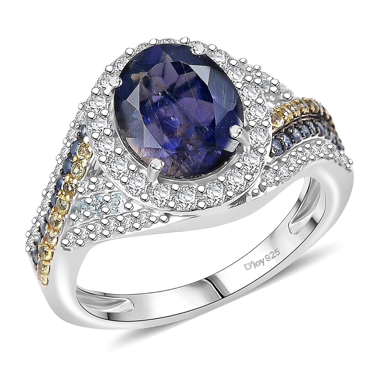 D'Joy Premium Catalina Iolite, Multi Gemstones Ring in Rhodium Over Sterling Silver (Size 10.0) 3.05 ctw