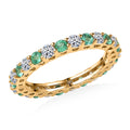 Certified & Appraised 10K Yellow Gold AAA Boyaca Colombian Emerald, Luxuriant Lab Grown Diamond (G-H, SI) Eternity Band Ring (Size 10.0) 1.54 ctw - Sticky add to cart bar