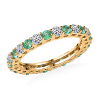 Certified & Appraised 10K Yellow Gold AAA Boyaca Colombian Emerald, Luxuriant Lab Grown Diamond (G-H, SI) Eternity Band Ring (Size 10.0) 1.54 ctw