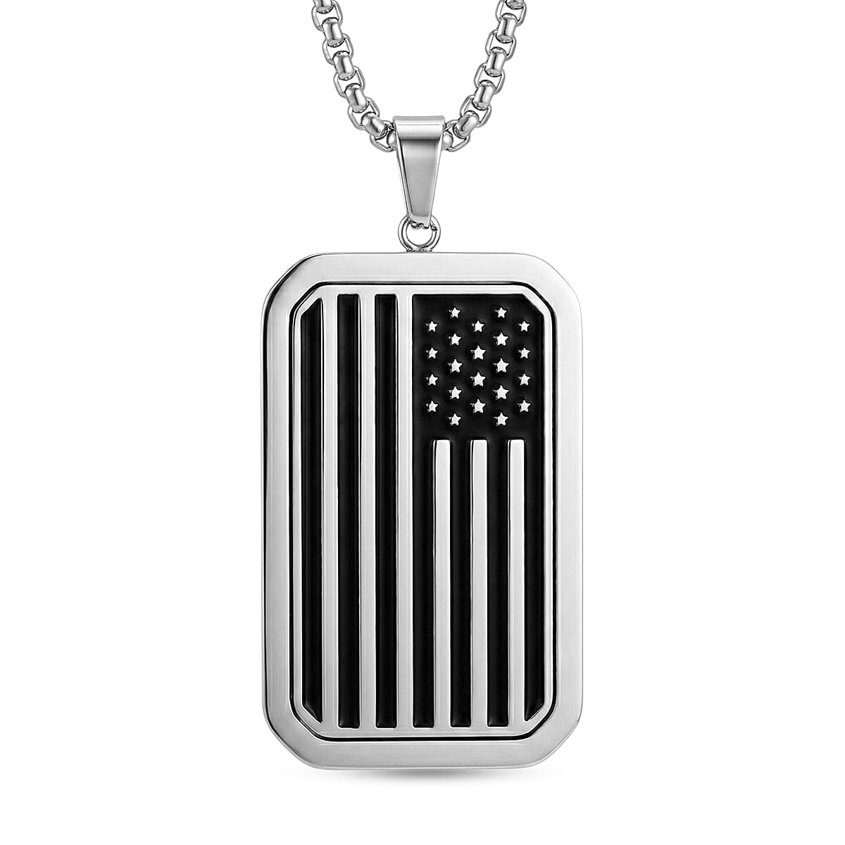 Simulated Diamond Reversible American Flag Pendant Necklace (20-22 Inches) in Stainless Steel