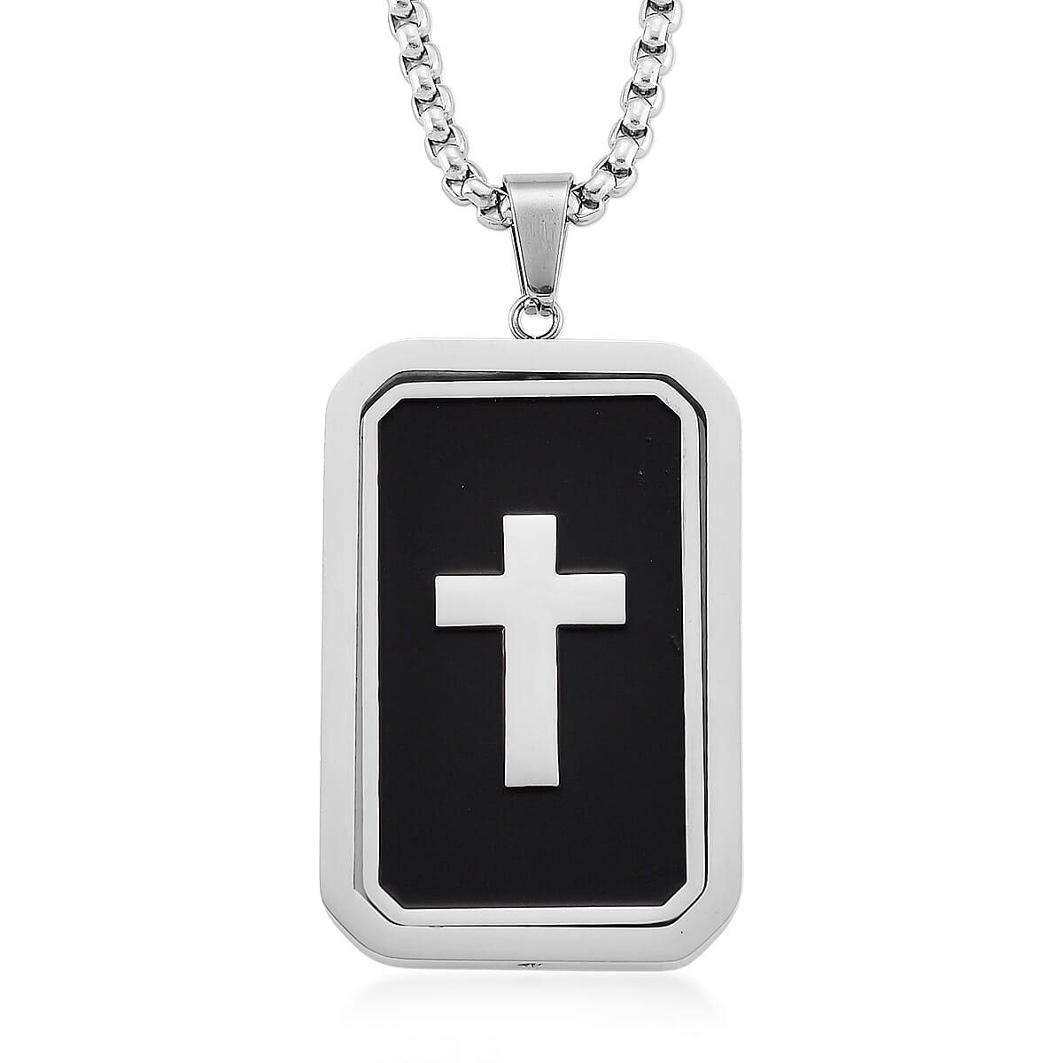 Simulated Diamond Reversible Cross Pendant Necklace (20-22 Inches) in Stainless Steel