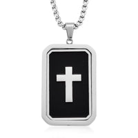 Simulated Diamond Reversible Cross Pendant Necklace (20-22 Inches) in Stainless Steel