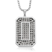 Simulated Diamond Rectangular Pendant Necklace (20-22 Inches) in Stainless Steel