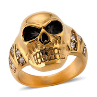 Simulated Diamond 0.30 ctw Bold Skull Ring in ION Plated YG Stainless Steel