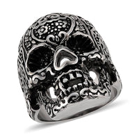 Intricate Skull Ring in Black Oxidized and Stainless Steel (Size 10.0)