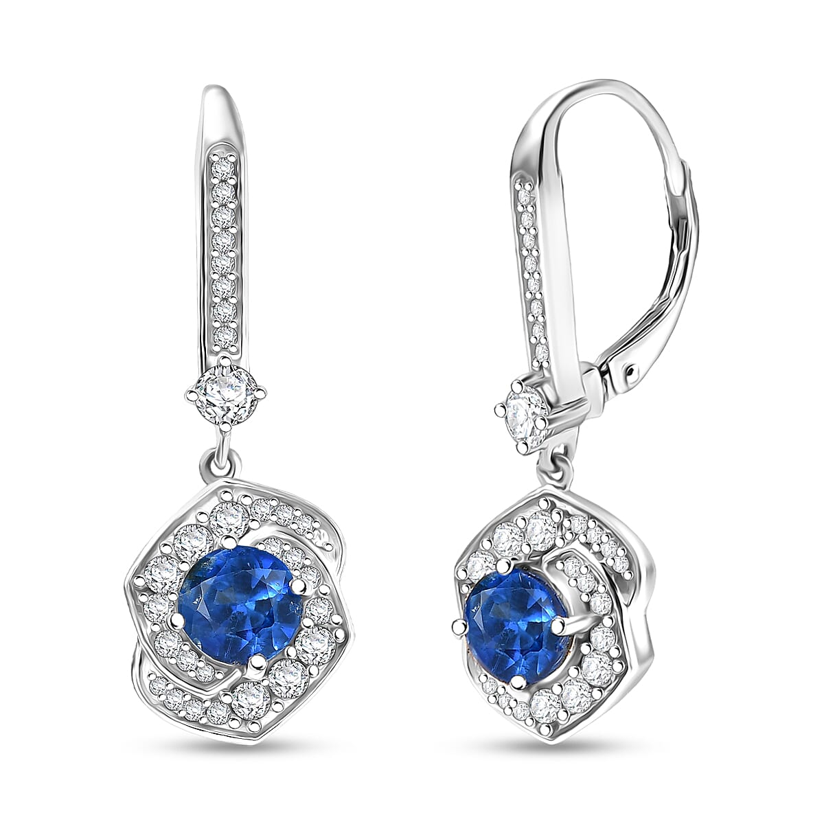 GP Italian Garden Collection Kashmir Kyanite, Zircon Earrings in Rhodium Over Sterling Silver 4.00 ctw