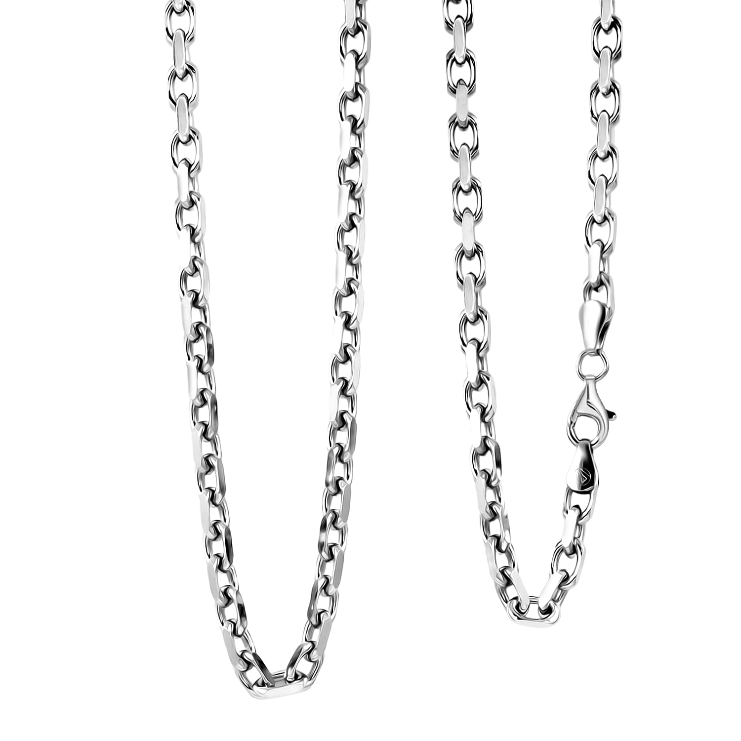 Italian Rolo 4 Lati Forzata Chain Necklace in Rhodium Over Sterling Silver 33.28 Grams 24 Inches