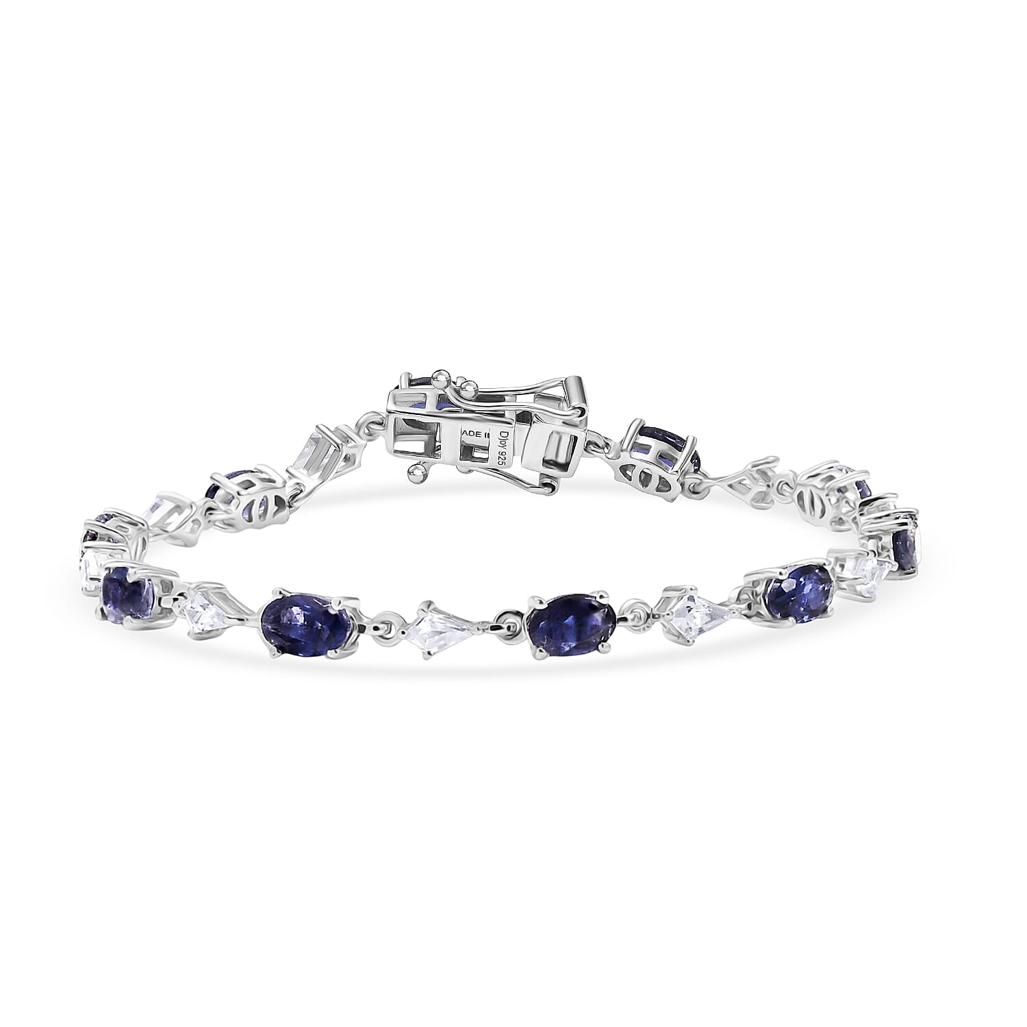 D'Joy Premium Catalina Iolite, White Zircon Bracelet in Rhodium Over Sterling Silver (6.50 In) 5.60 ctw