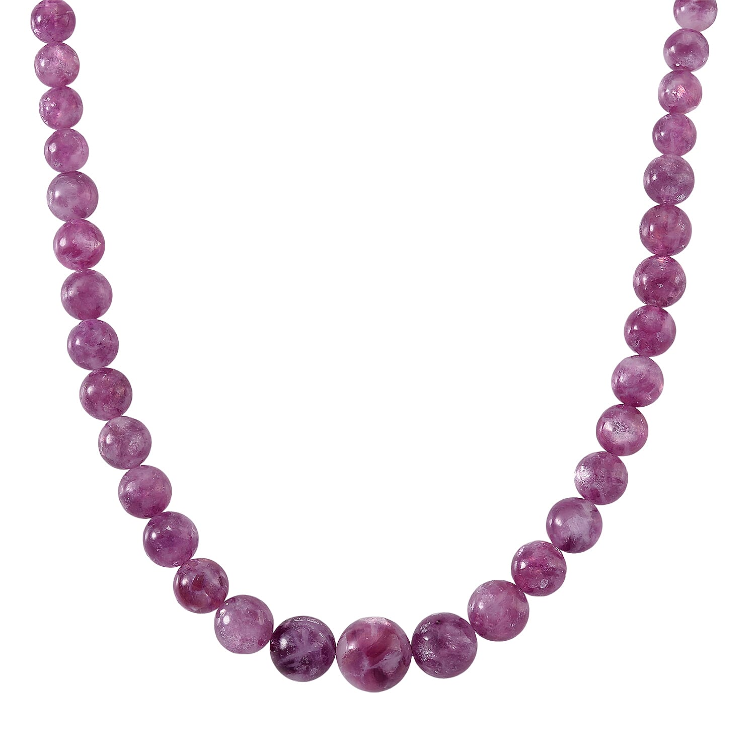 D'Joy Purple Lepidolite Beaded 400 ctw Necklace 20 Inches in Rhodium Over Sterling Silver
