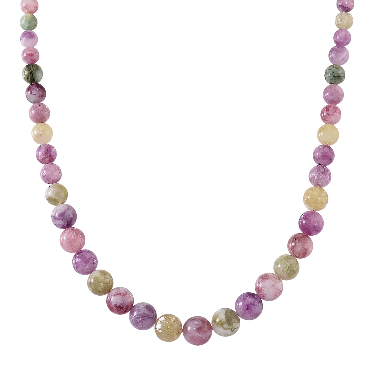 D'Joy Multi Lepidolite Beaded 400.00 ctw Necklace 20 Inches in Rhodium Over Sterling Silver