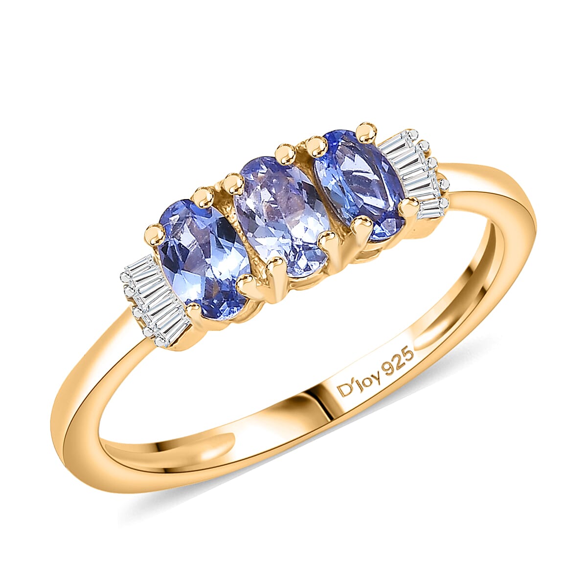 D'Joy Premium Tanzanite, Diamond Ring in 18K Vermeil YG Over Sterling Silver (Size 8.0) 0.75 ctw