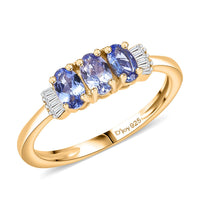 D'Joy Premium Tanzanite, Diamond Ring in 18K Vermeil YG Over Sterling Silver (Size 8.0) 0.75 ctw