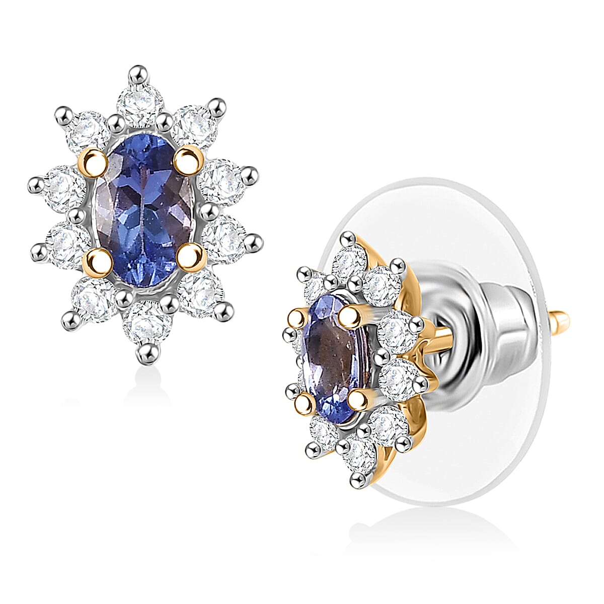 D'Joy Premium Tanzanite, White Zircon Earrings in 18K Vermeil YG Over Sterling Silver 0.65 ctw
