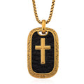 Gold Cross Pendant Necklace in ION Plated YG and Black Oxidized Stainless Steel (20-22 Inches) - Sticky add to cart bar