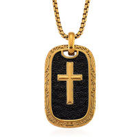 Gold Cross Pendant Necklace in ION Plated YG and Black Oxidized Stainless Steel (20-22 Inches)