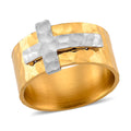 Hammered Cross Design Steel Ring in ION Plated YG and Stainless Steel (Size 10) - Sticky add to cart bar