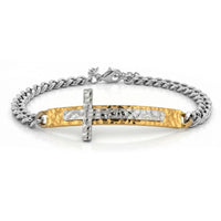 Hammered Cross Bracelet in ION Plated YG Stainless Steel (7.50-9.0In)