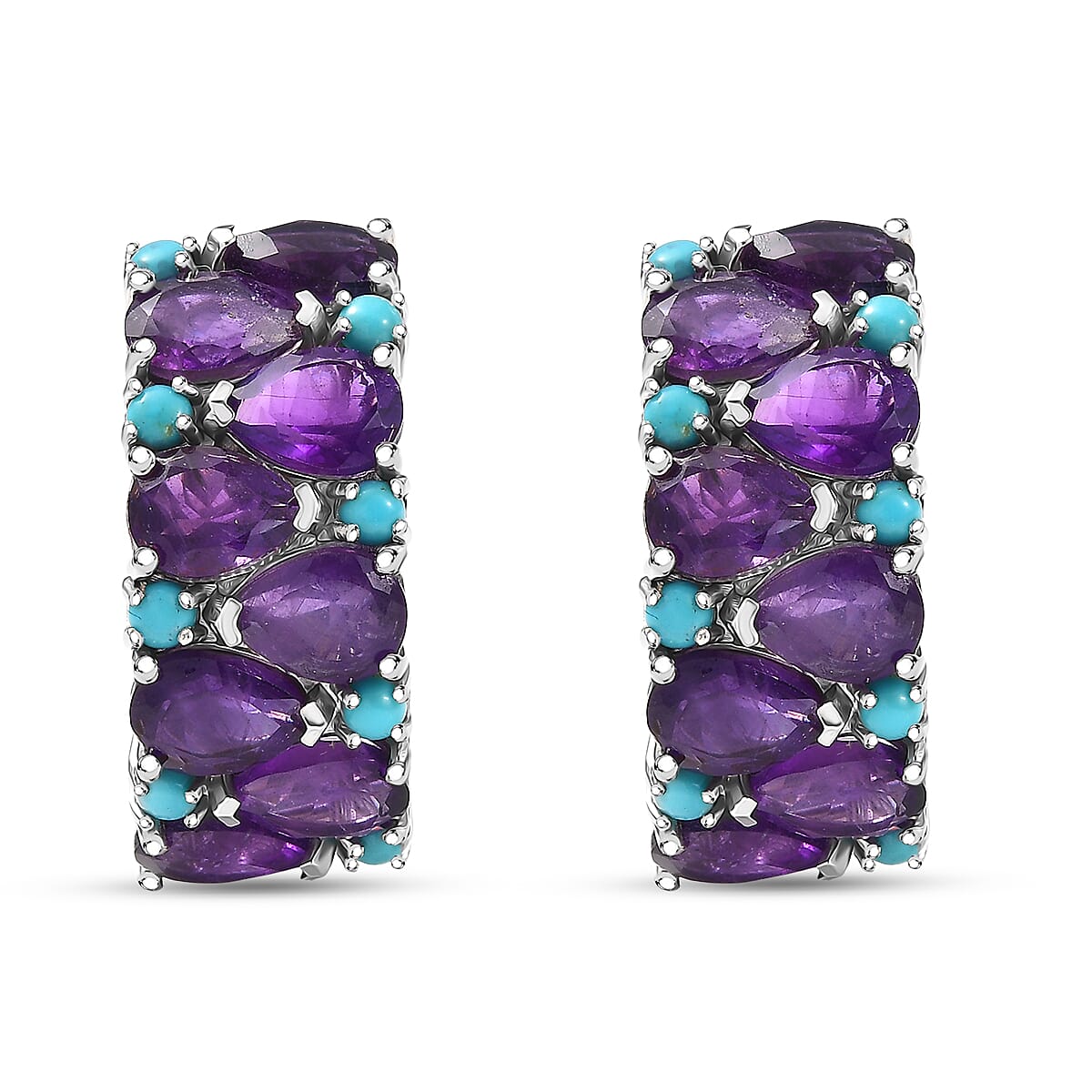 D'Joy African Amethyst and Lagoon Turquoise 12.10 ctw Tears of The Moon Earrings in Rhodium Over Sterling Silver