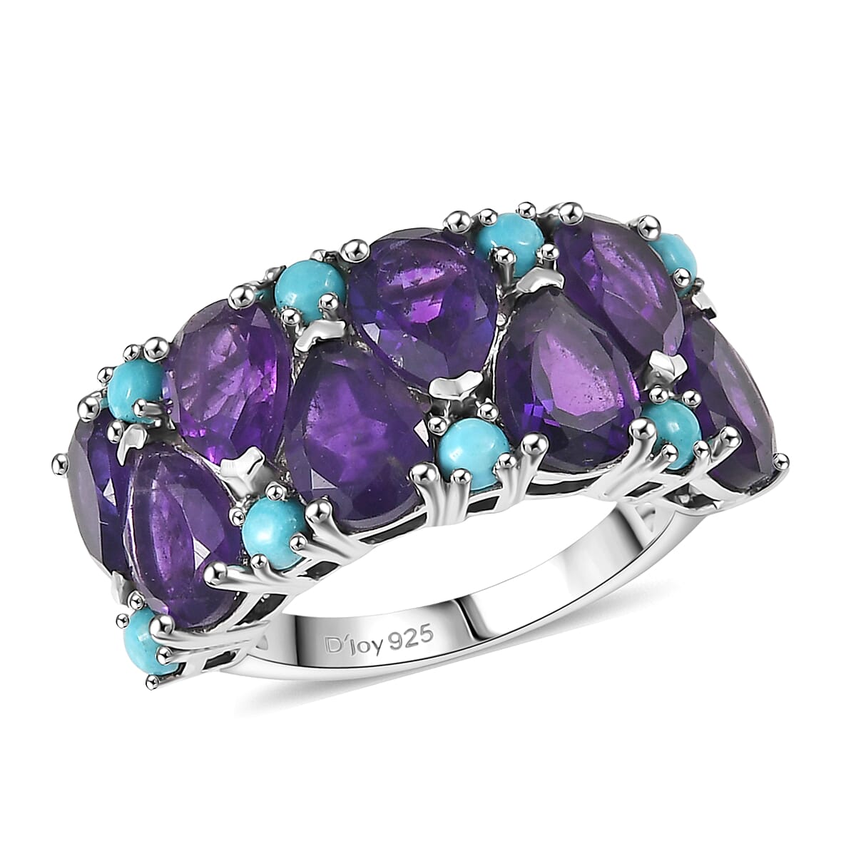 Doorbuster D'Joy African Amethyst, Lagoon Turquoise Tears of The Moon Ring in Rhodium Over Sterling Silver (Size 10.0) 5.50 ctw