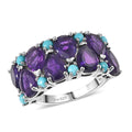 Doorbuster D'Joy African Amethyst, Lagoon Turquoise Tears of The Moon Ring in Rhodium Over Sterling Silver (Size 10.0) 5.50 ctw - Sticky add to cart bar