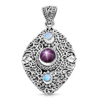 D'Joy Indian Star Ruby and Ethiopian Welo Opal 2.70 ctw Filigree Art Pendant Without Chain in Sterling Silver