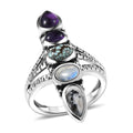 D'Joy Indian Artisan Crafted Premium White Buffalo Turquoise,  Multi Gemstone Ring in Black Oxidised Sterling Silver (Size 10.0) 3.20 ctw - Sticky add to cart bar