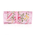 Royal Blue Floral Embroidery Pattern Satin Travel Jewelry Roll Organizer - Sticky add to cart bar