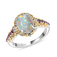 D'Joy Premium Ethiopian Welo Opal and Ouro Fino Rubellite Ring in 18K Vermeil Rose Gold Over Sterling Silver (Size 10) 1.44 ctw