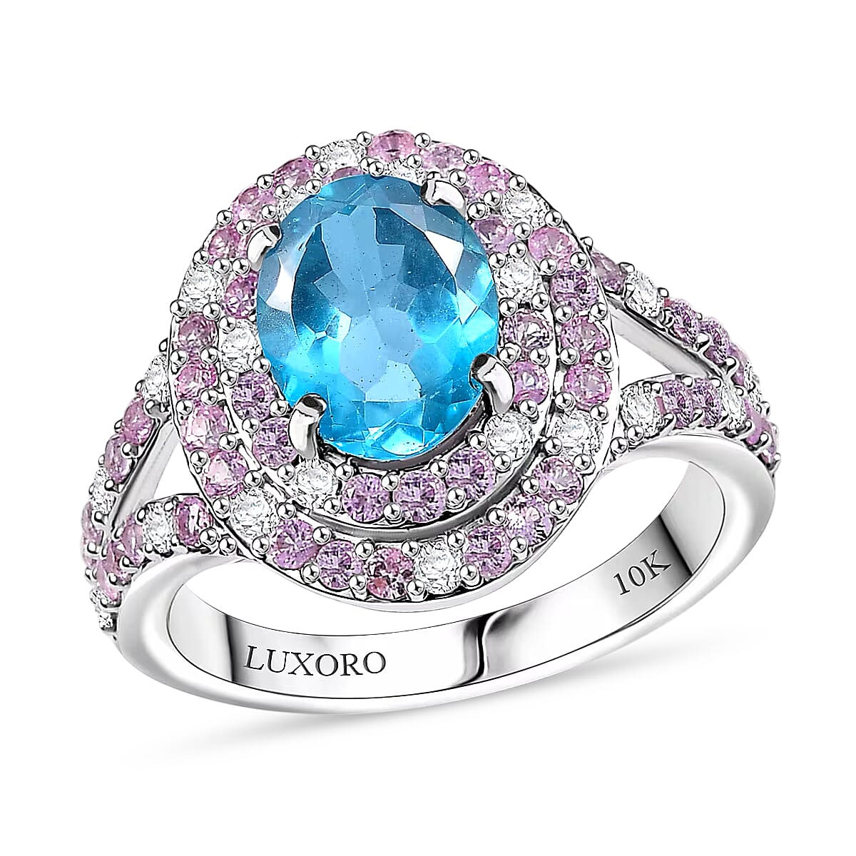 Luxoro Premium Blue Apatite, Pink Sapphire and Diamond I2 Ring in 10K White Gold (Size 10) 3.46 ctw