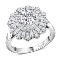 D'Joy Strontium Titanate, Moissanite Ring in Rhodium Over Sterling Silver (Size 10.0) 2.90 ctw
