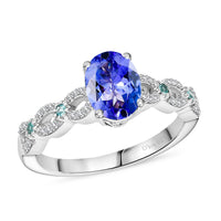 D'Joy Premium Tanzanite, Paraiba Tourmaline and Diamond Ring in Rhodium Over Sterling Silver (Size 10.0) 1.30 ctw