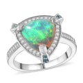 D'Joy Premium Ethiopian Welo Opal, Paraiba Tourmaline and Diamond (0.22 cts) Ring in Rhodium Over Sterling Silver (Size 10.0) 2.50 ctw - Sticky add to cart bar