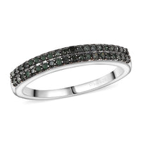 D'Joy Natural Champagne Diamond Double Row Band Ring in Black Rhodium & Platinum Over Sterling Silver (Size 10.0) 0.25 ctw