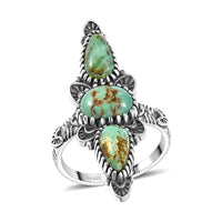 D'Joy Artisan Crafted Premium Royston Turquoise Ring in Black Oxidised Sterling Silver (Size 10.0) 4.80 ctw
