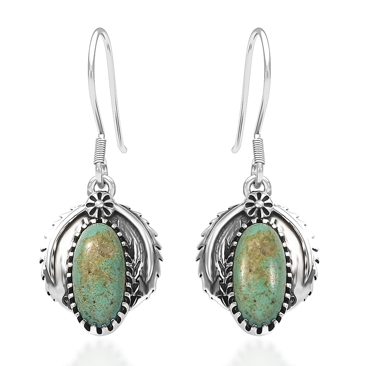 D'Joy Artisan Crafted Royston Turquoise Earrings in Oxidised Sterling Silver 2.60 ctw