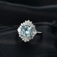 Doorbuster Certified & Appraised 10K White Gold AAA Mangoro Aquamarine, Luxuriant Diamond (G-H, SI) (0.57 cts) Ballerina Ring (Size 10.0) 3.27 ctw