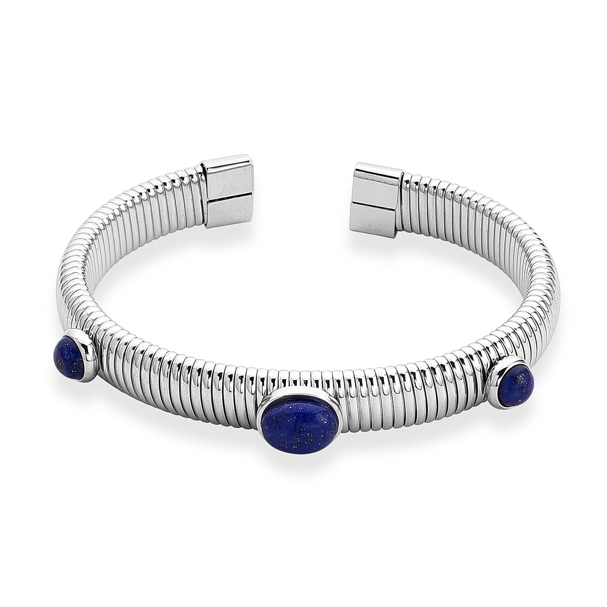 Lapis Lazuli Cuff Bangle Bracelet in Stainless Steel (7-7.5In) 1.80 ctw
