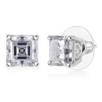 D'Joy Asscher Cut Moissanite 5.50 ctw Stud Earrings in Rhodium Over Sterling Silver