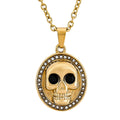 Simulated White and Black Diamond Skull Pendant Necklace (20-22 Inches) in ION Plated YG Stainless Steel - Sticky add to cart bar