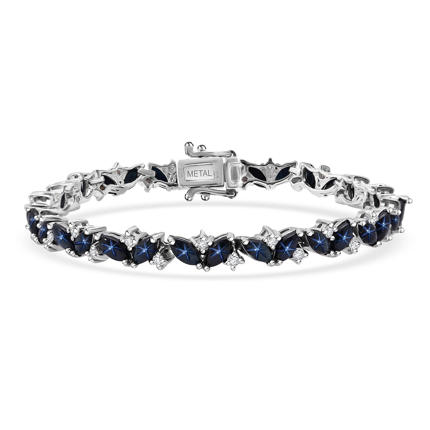 D'Joy Premium Blue Star Sapphire (DF), Moissanite Bracelet in Rhodium Over Sterling Silver (6.50 In) 12.60 ctw