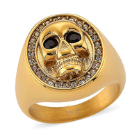 Simulated White and Black Diamond Skull Ring in ION Plated YG Stainless Steel (Size 10.0) 0.80 ctw