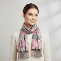 La Marey Light Green Floral Printed Scarf (27.56"×70.87")